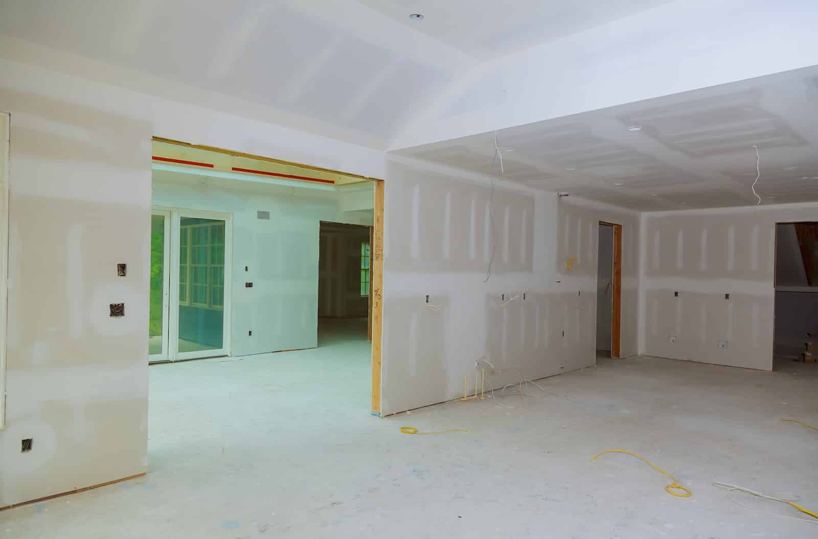 New construction interior with fresh drywall ready for paint